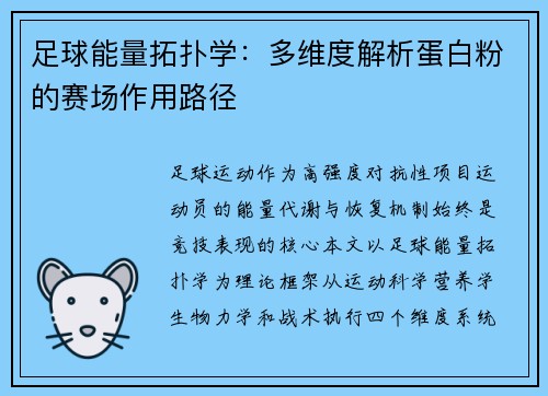 足球能量拓扑学：多维度解析蛋白粉的赛场作用路径