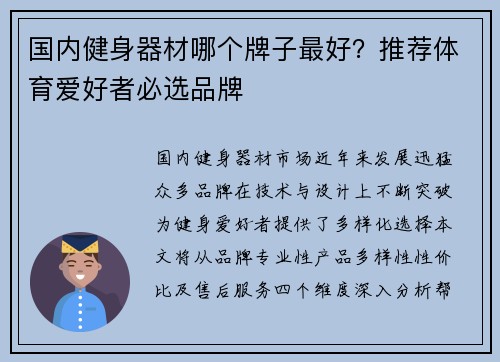 国内健身器材哪个牌子最好？推荐体育爱好者必选品牌