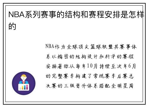 NBA系列赛事的结构和赛程安排是怎样的