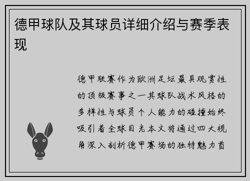 德甲球队及其球员详细介绍与赛季表现